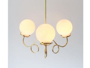 3 Fluted Arms With White Glass Globes Pendant
