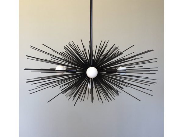 3-Bulb Black Urchin Chandelier Lighting