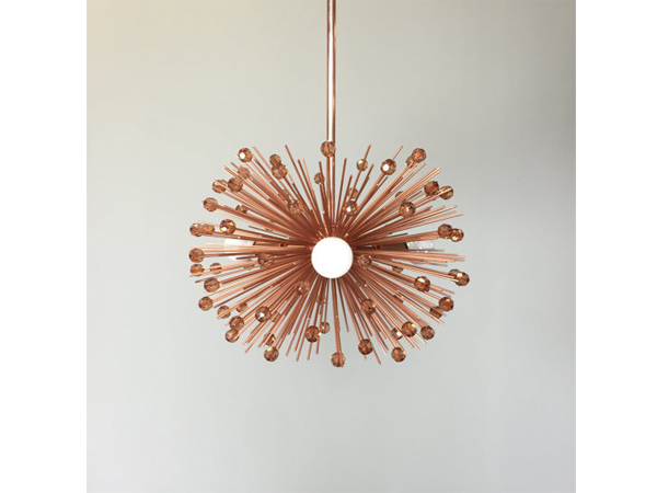 3-Bulb Copper Crystal Beaded Urchin Pendant Lighting