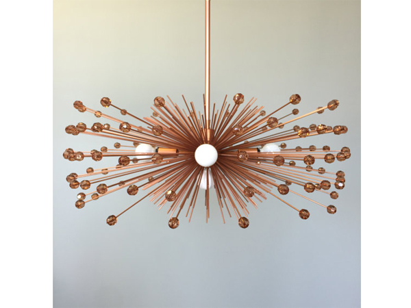 5-Bulb Copper Beaded Urchin Chandelier Lighting