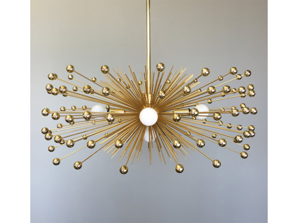 5-Bulb Gold Beaded Urchin Chandelier Lighting