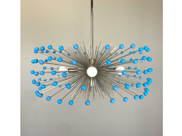 5-Bulb Nickel Turquoise Beaded Urchin Chandelier Lighting