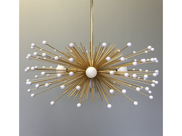 5-Bulb White Beaded Urchin Chandelier Lighting