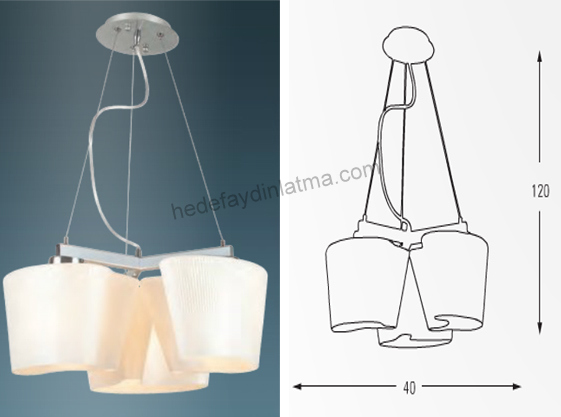 6x White Opal Glass Chandelier