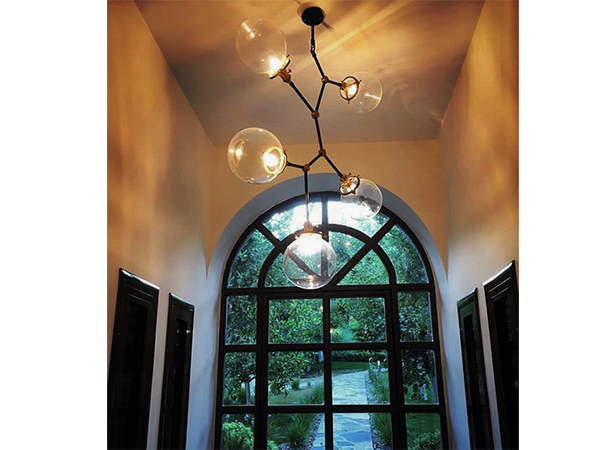 Five Brass Arm Glass Pendant