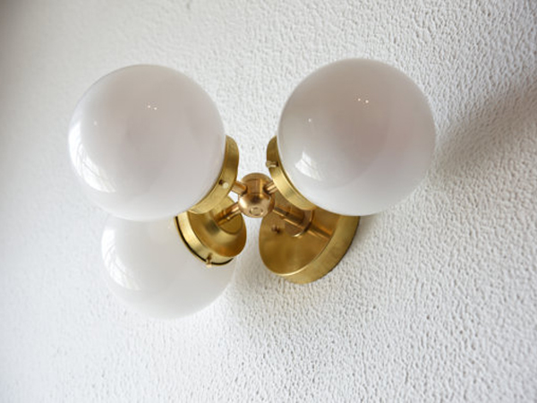 Gold Brass Wall Sconce Triple Opal