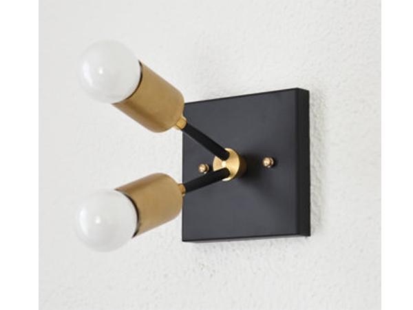 Matte Black and Brass Gold Wall Sconce Vanity 2 Bulb 