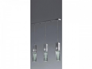 Mazbon Glass-Green Patterned Triple Long Chrome Pendant