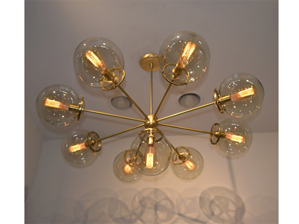 Sunburst 9-Bulb Brushed Brass Chandelier